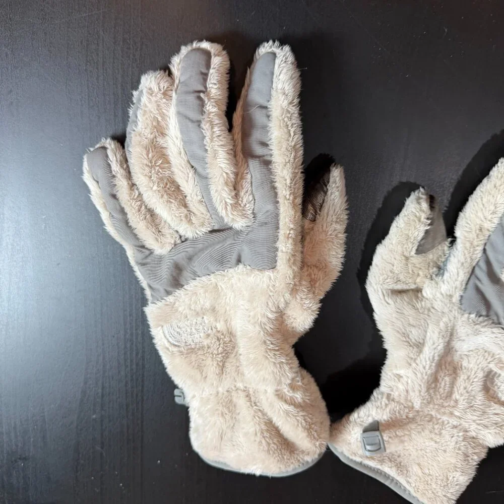 THE NORTH FACE Osito Etip Faux Fur Fleece Gloves Size Medium Grey Blue